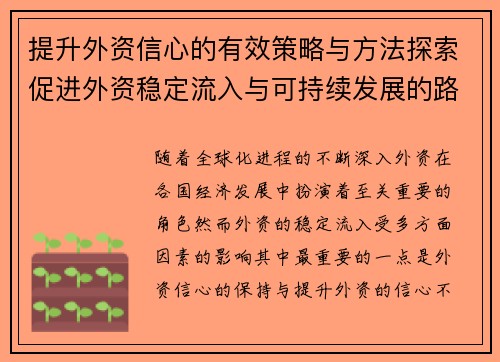 提升外资信心的有效策略与方法探索促进外资稳定流入与可持续发展的路径 提升外资信心的有效策略与方法探索促进外资稳定流入与可持续发展的路径